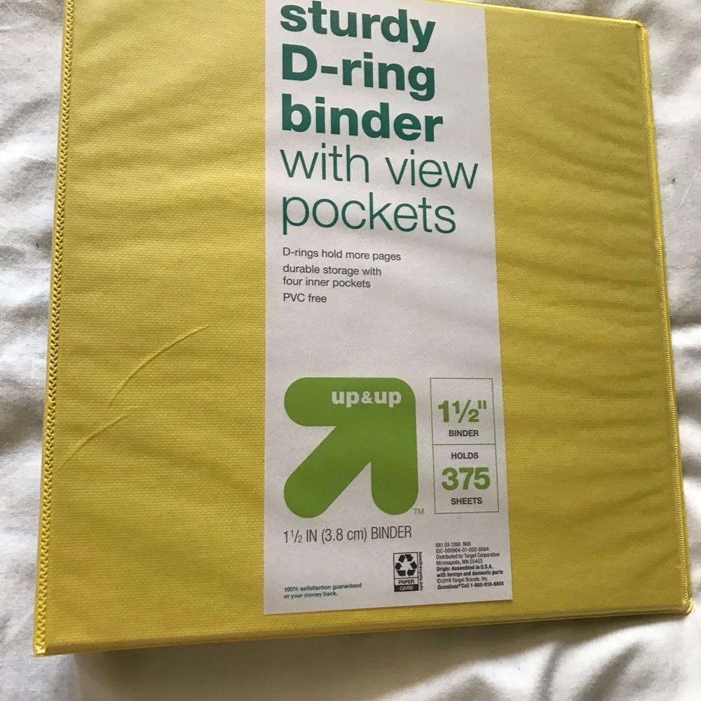 Set of 5 1 1/2” D-Ring Binders w View Pockets in Red, Yellow, Blue, Purple (2)